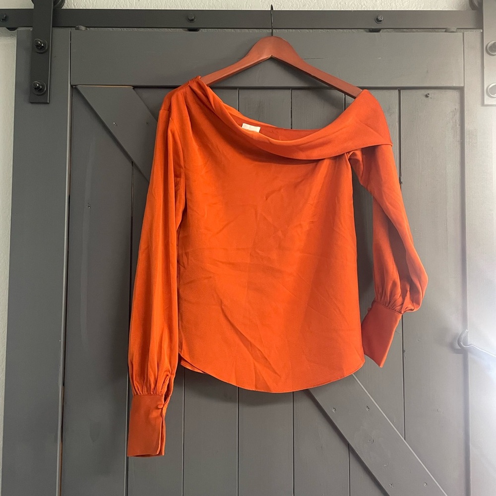 One-Shoulder Long-Sleeve Blouse in Rust Orange